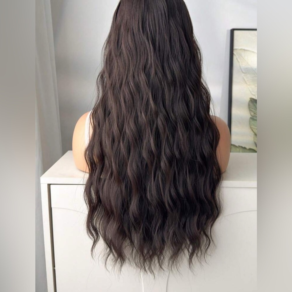 Dark Brown Clip in hair extensions 22 in Water Wave hair - Picture 3 of 14